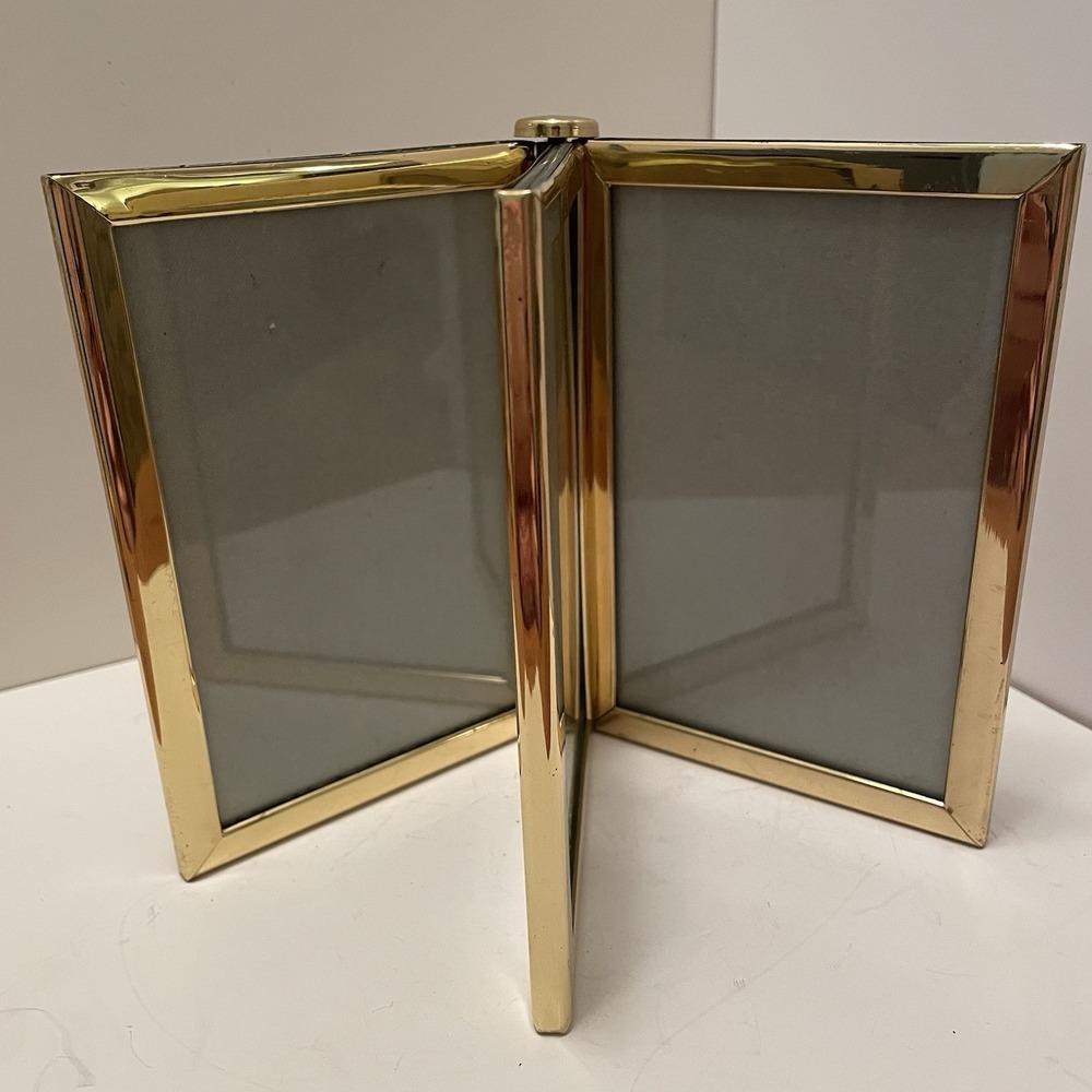 Vintage Triple Brass Picture Frame 4x6 Tri-Fold Gold Tone 1980s 1990s